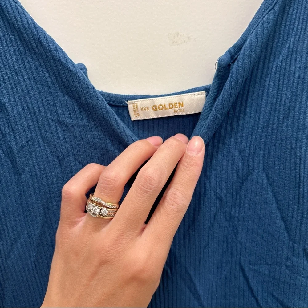 Aritzia Golden Ribbed Blue Slip Dress XXS Bodycon Mini - Picture 3 of 5